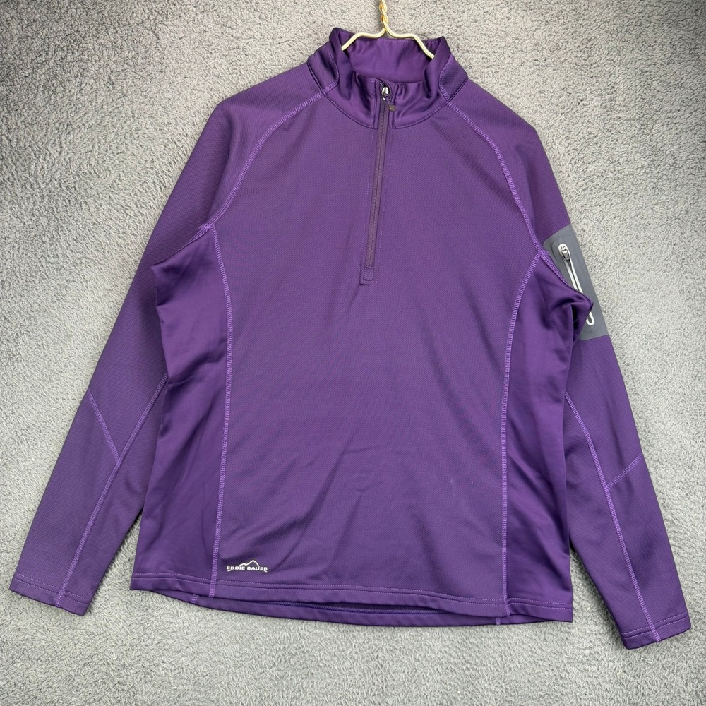 Eddie Bauer Mens XL Purple 1/4 Zip Performance Pullover Fleece Arm Pocket XL